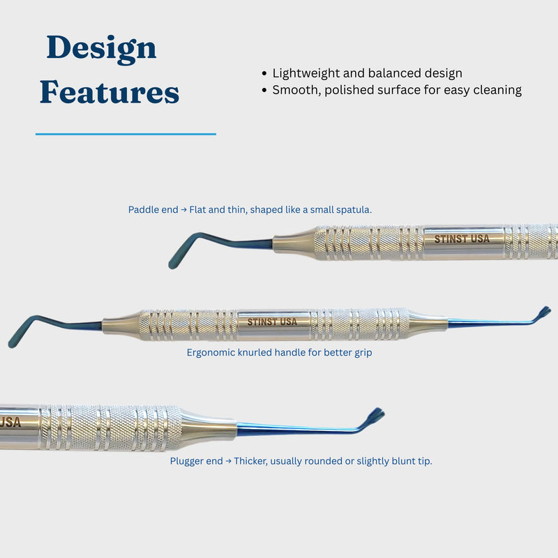 Dental Composite Filling Woodson 2 – Stainless Steel Tools for Resin Application Cavity Filling Shaping – Autoclavable Dental Instruments for Dentists and Students Plugger and Paddle Handle 9
