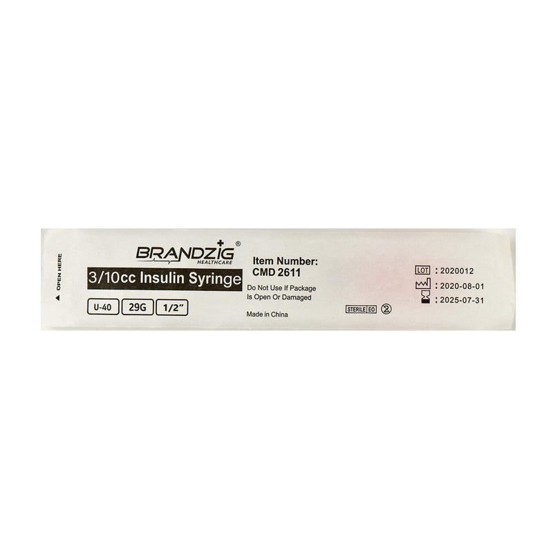 Brandzig U-40 Pet Insulin Syringes 29G 3/10cc, 1/2" 100-Pack - PawsPlanet Australia