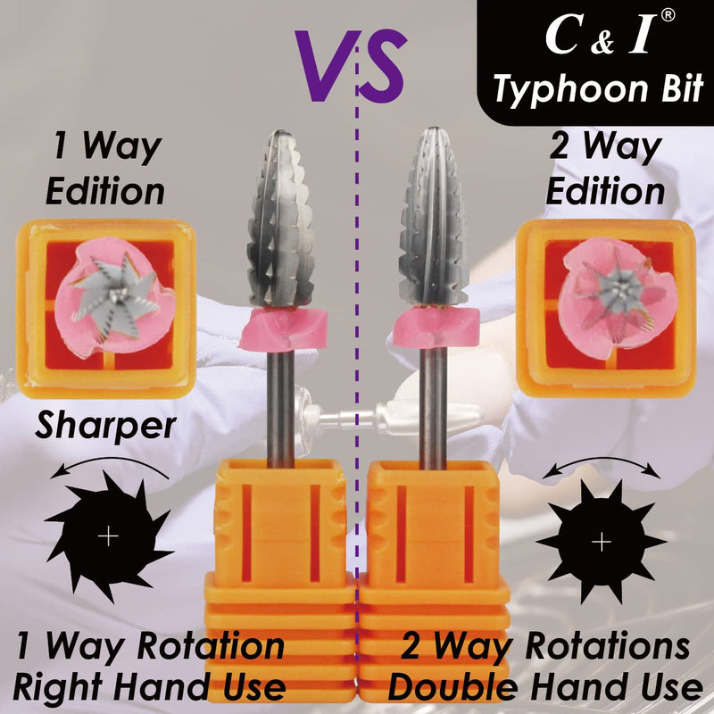 C & I Nail Drill Typhoon Style Efile for Electric File Machine, 1 Way Sharp File-Teeth for Acrylic Gel Nails Remove, Manicure Tools for Nail Techs Use, Right Hand Use Only (Double Coarse -XXC) Double Coarse -XXC - BeesActive Australia