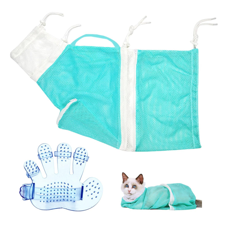 1 piece cat bath bag, 1 piece massage brush, cat bath set, cat shower bag, pet mesh shower bag, pet supplies - BeesActive Australia