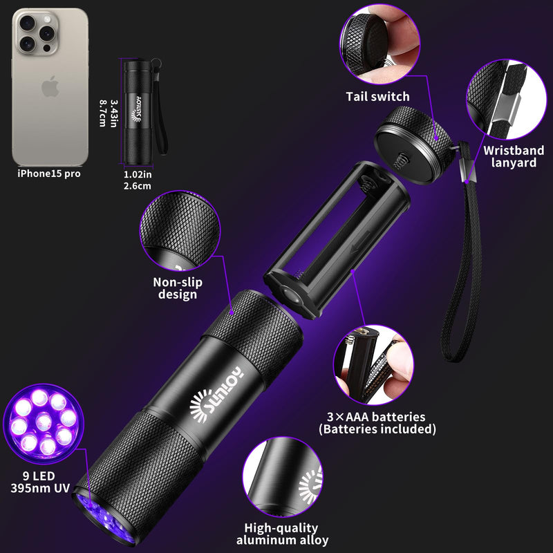 UV Flashlight Black Light, 5 Pack 9 LED 395nm Ultraviolet Blacklight Flashlight, Mini Portable Torch Light Pet Urine Detector for Dog/Cat Urine, Dry Stains, Bed Bug(15x AAA Batteries(Red)) Red - BeesActive Australia