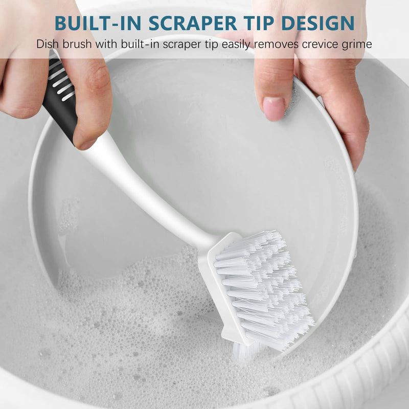 SetSail Dish Brush Set of 3 with Bottle Brush, Dish Scrub Brush with Long Handle Deep Cleaning Handle Brush with Scraper Tip for Kitchen Sink Dishes Bottle Cup Pot and Pans Tile Lines, Black - BeesActive Australia