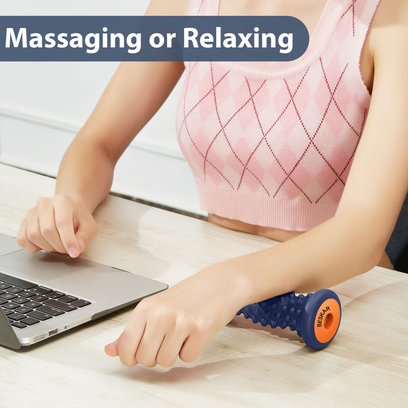 BESKAR Foot Massage Roller for Plantar Fasciitis Relief, Portable Reflexology Tool Pressure Point Massage Rollers, Deep Tissue Massages for Relieving Feet Arch Heel Pain, Myofascial Pain Syndrome Navy Blue