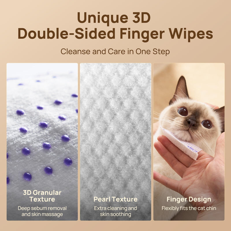 HICC PET Cat Chin Acne Finger Wipes – Gentle Enzyme Complex Care for Feline Acne & Blackheads, Vet Recommended Daily Chin Cleaning Wipes, No-Rinse Natural Formula Unscented 50pcs