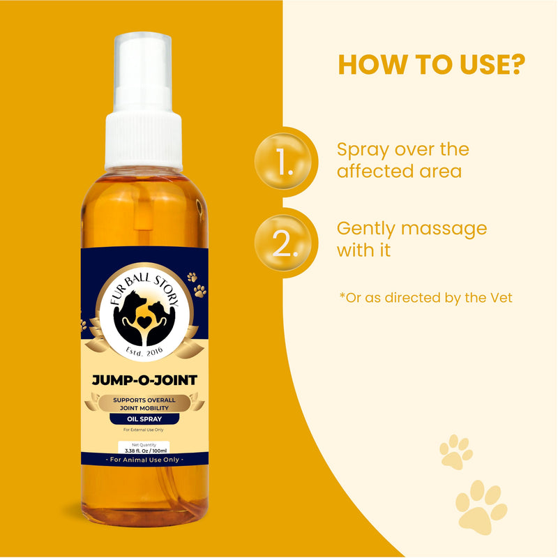 Fur Ball Story Jump-O-Joint Oil Spray - Muscle & Joint Massage Oil for Dogs & Cats | Supports Active Lifestyle (3.38 fl Oz)