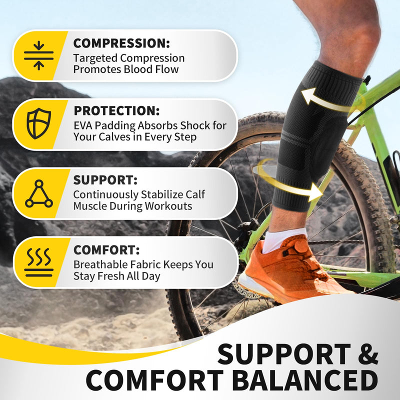 CAMBIVO Calf Compression Sleeves with EVA Pads for Shin Splints, Shin Guards for Men & Women, Leg Support for Running, Workouts, Soccer, Football, and Daily Use (Black, X-Large) Pure Black