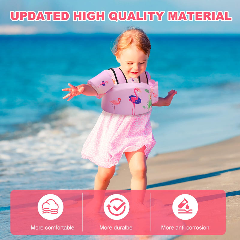 Toddler Swim Vest with Swimming Arm Floaties for 2-6 Years Old (22-66 lbs) Boys-Girls Kids Pool Floats Water Wings & Swim Jacket Niños Swimmies for Beach Boats Pink-Flamingo