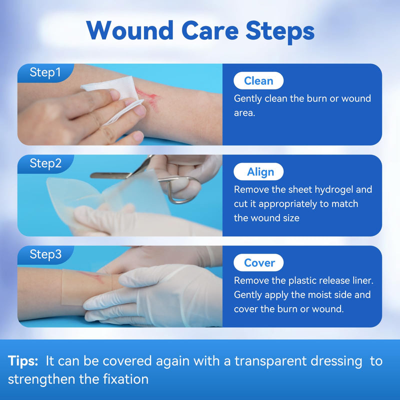Dimora Hydrogel Burn and Wound Dressing 4" x 4" - Hydrogel Nipple Pads Instant Cooling Relief for Minor Burns & Wounds, Soothing Moist Burn Pads for 1st-2nd Degree Burns, Cuts, Abrasions, (10 Count) 4" x 4" (10 Count)