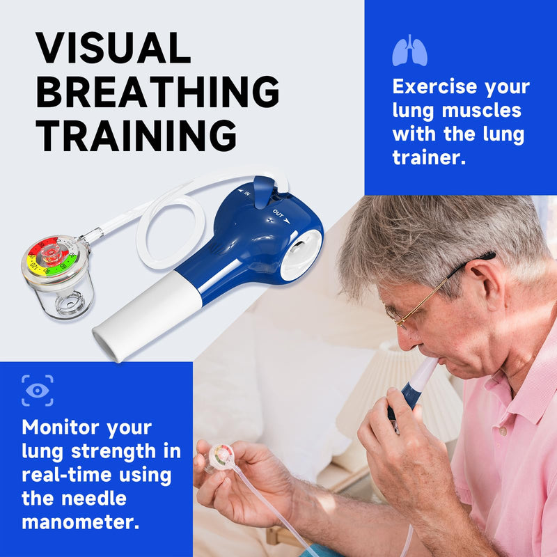 Breathing Trainer with Travle Case, Needle Manometer for MEP Test, Portable Lung Trainer with 5 Resistance Levels, Breathing Exercise Device for Lungs - BeesActive Australia