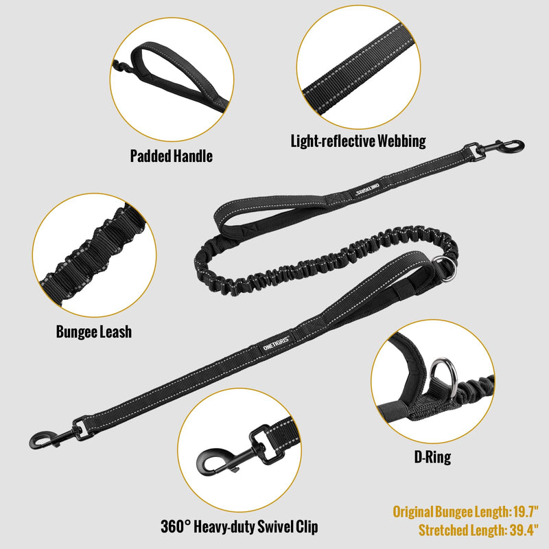 OneTigris Hands Free Dog Leash, Waist Leash for Dog Walking with Detachable Chest Bag, Thickened Mesh Lumbar Support and Durable Bungee Straps, Running leashs for Medium Large Dogs L