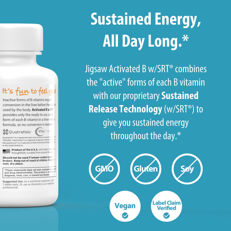 Jigsaw Health Activated B w/SRT | Supports Healthy Nervous System and Energy Production | 120 Tablets