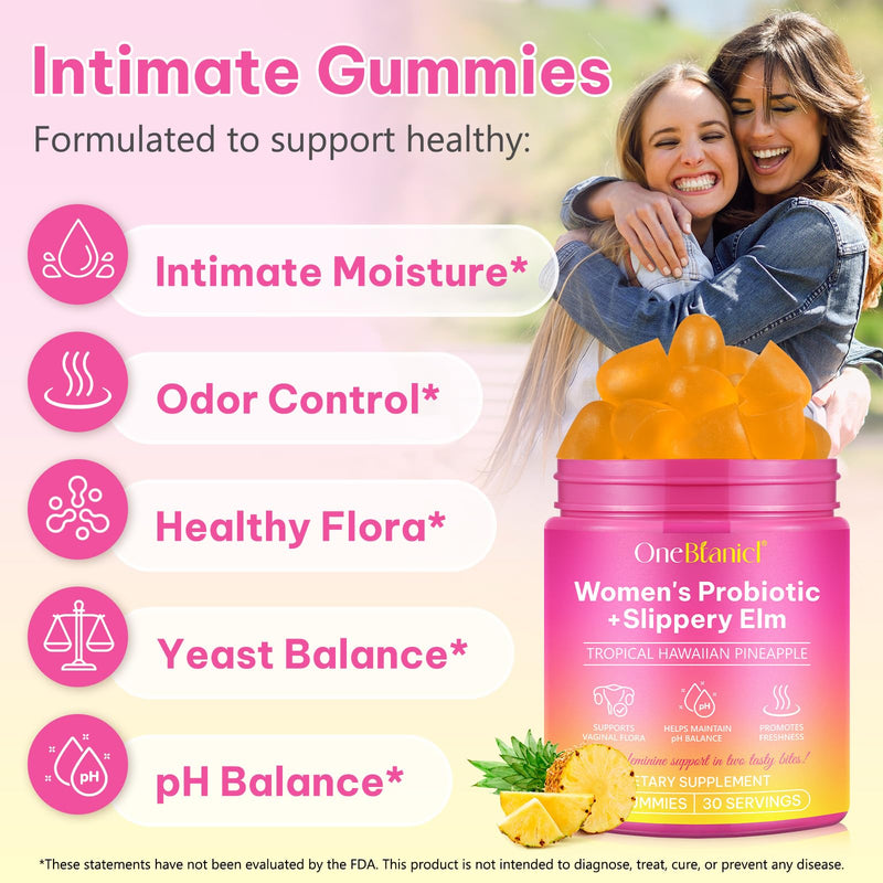 Feminine Probiotics Gummies 2PCS, Vaginal Probiotics for Women Gummies with Slippery Elm,Feminine Balance pH for Healthy Odor,Improve Immune,Support Vaginal Health,Natural Pineapple Flavor,60 Count 120 Count (Pack of 1)