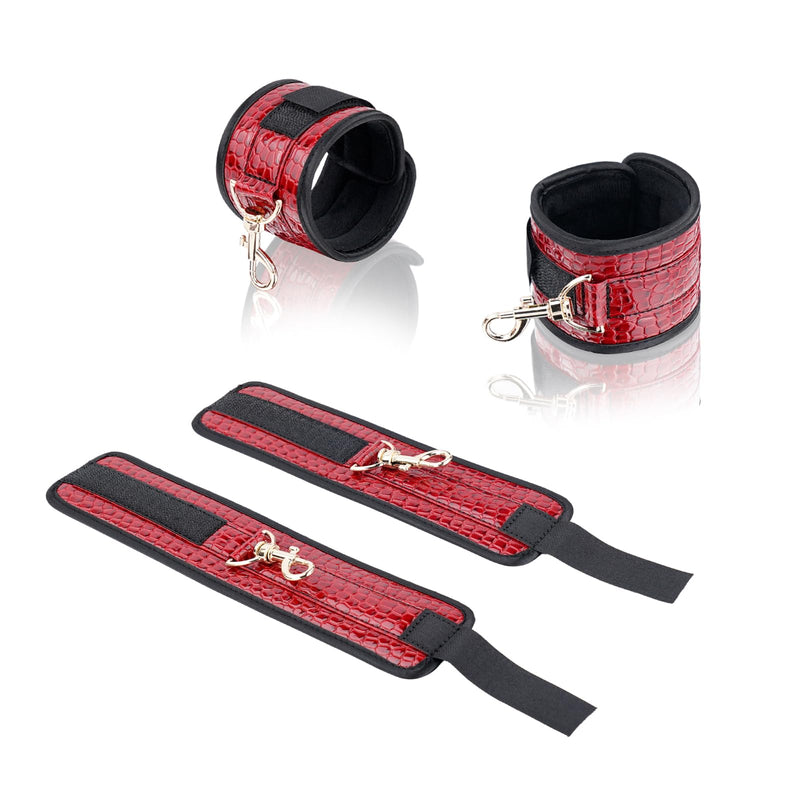 3 in 1 Heavy Duty Stainless Steel Expandable Black Spreader Bar with 4pcs PU Crocodile Red Adjustable Straps,Workout Bar for Home Gym Training Bar,Portable Detachable Pilates Kit