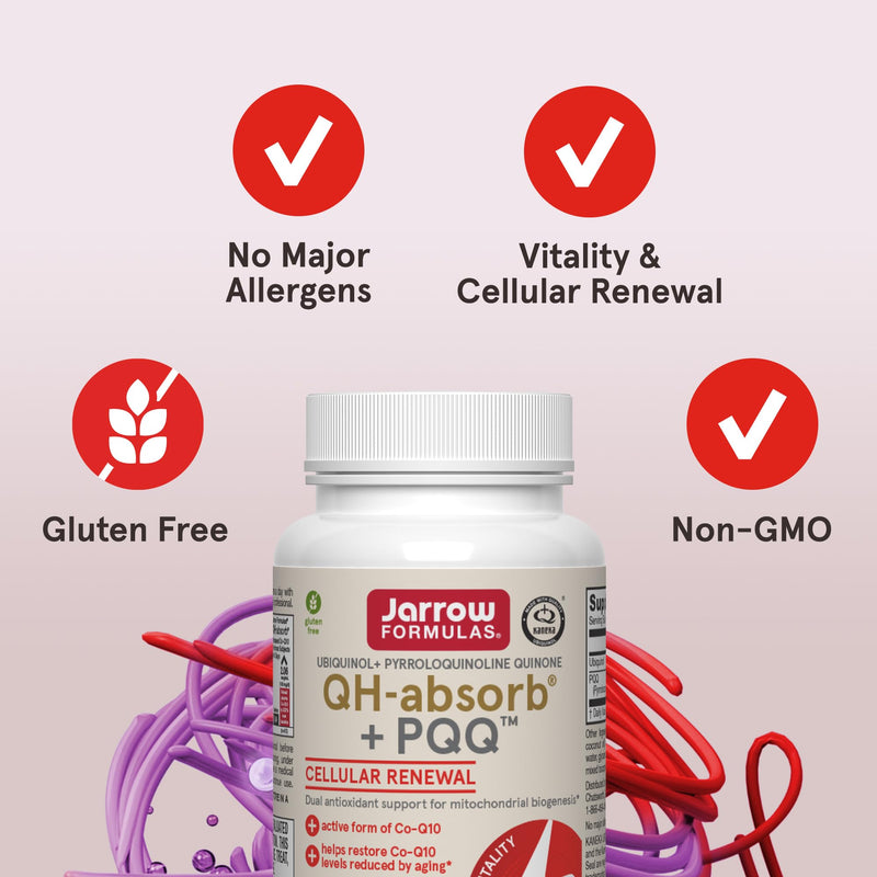 Jarrow Formulas QH-absorb + PQQ - 30 Softgels - Dietary Supplement Supports Mitochondrial Biogenesis, Energy Production & Cardiovascular Health - Up to 30 Servings | Dietary Supplement Supports Mitochondrial Biogenesis, Energy Production & Cardiovascul...