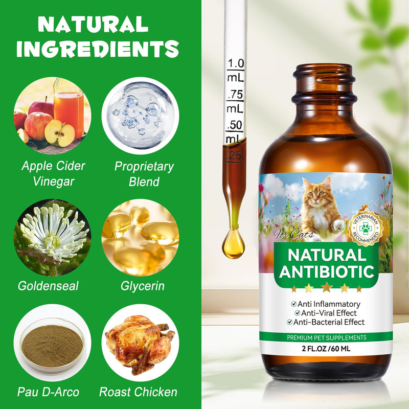 Antibiotics for Cats, Natural Antibiotic Drops Supports Immune & Allergy & Itch Relief, Vitamins Herbal Supplement, Pet Supplies Cats UTI Antibiotics, Chicken Flavor - 2 fl oz / 60ml