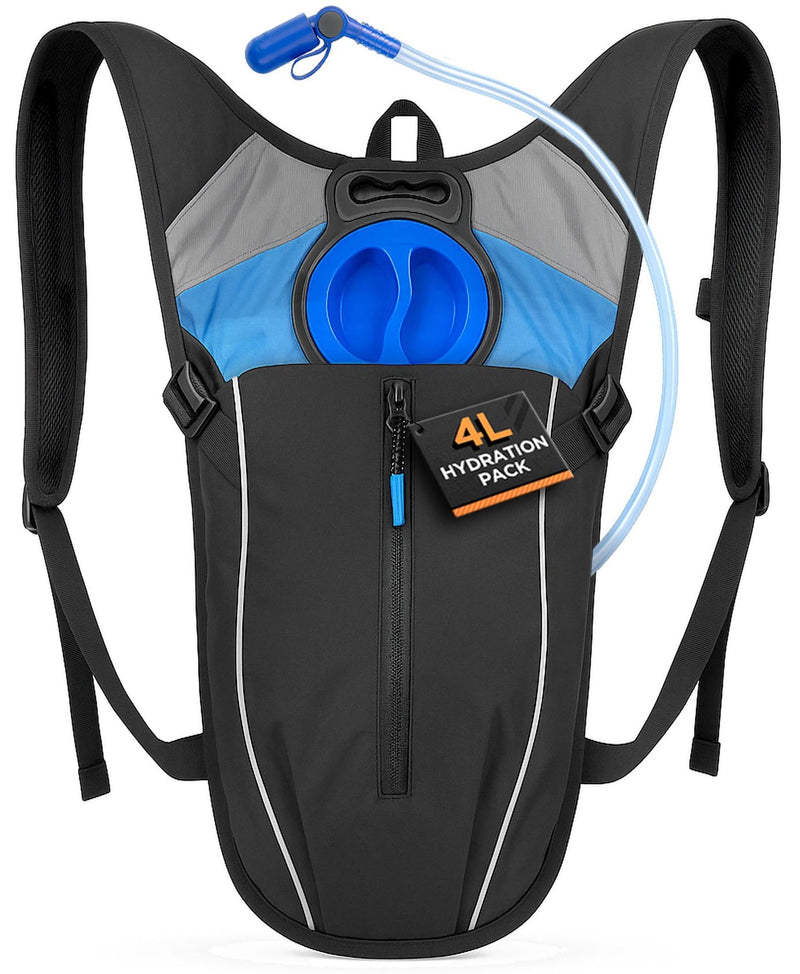 Hydration Backpack with XL Water Bladder (4L)(135 oz) Leakproof Sip Straw, Wide Mouth Large Easy-Fill Opening, Ergonomic Sport Bag (1+ Gallon Capacity)