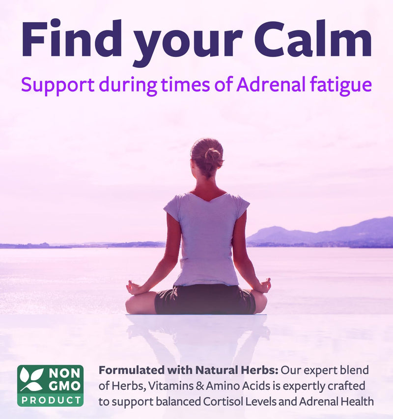 Adrenal Support & Cortisol Manager (Non-GMO) Powerful Adrenal Health with L-Tyrosine & Ashwagandha - Maintain Balanced Cortisol Levels & Stress Relief - Fatigue Supplement - 120 Capsules 120 Count (Pack of 1)