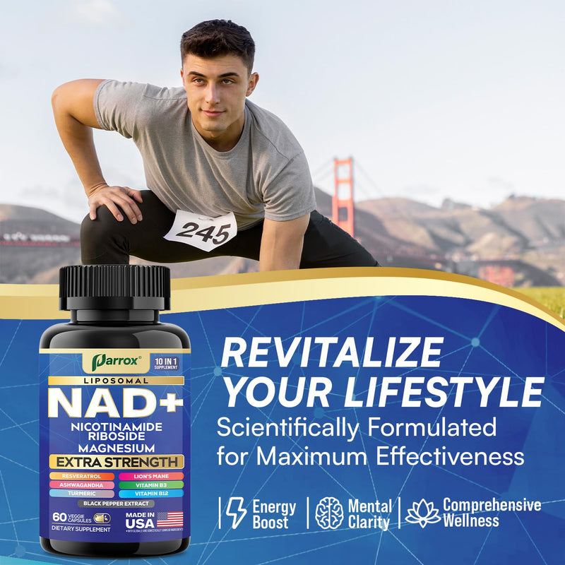 NAD+ Supplement, Liposomal Nicotinamide Riboside, 10-in-1 Strength, 3 Pack | Nicotinamide Riboside, Magnesium, Vitamins B3 & B12, Resveratrol, Turmeric, Ashwagandha & Lion's Mane 60 Count (Pack of 3)