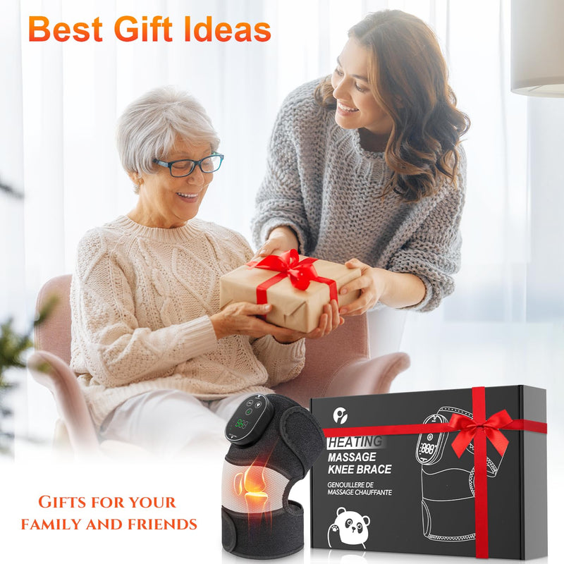 Cordless Heated Knee Massager, FSA Eligible 3-in-1 Electric Massager with Heating Pad for Elbow Shoulder Wrap with 3 Vibration & 6 Heating Modes Black White 1 Pack