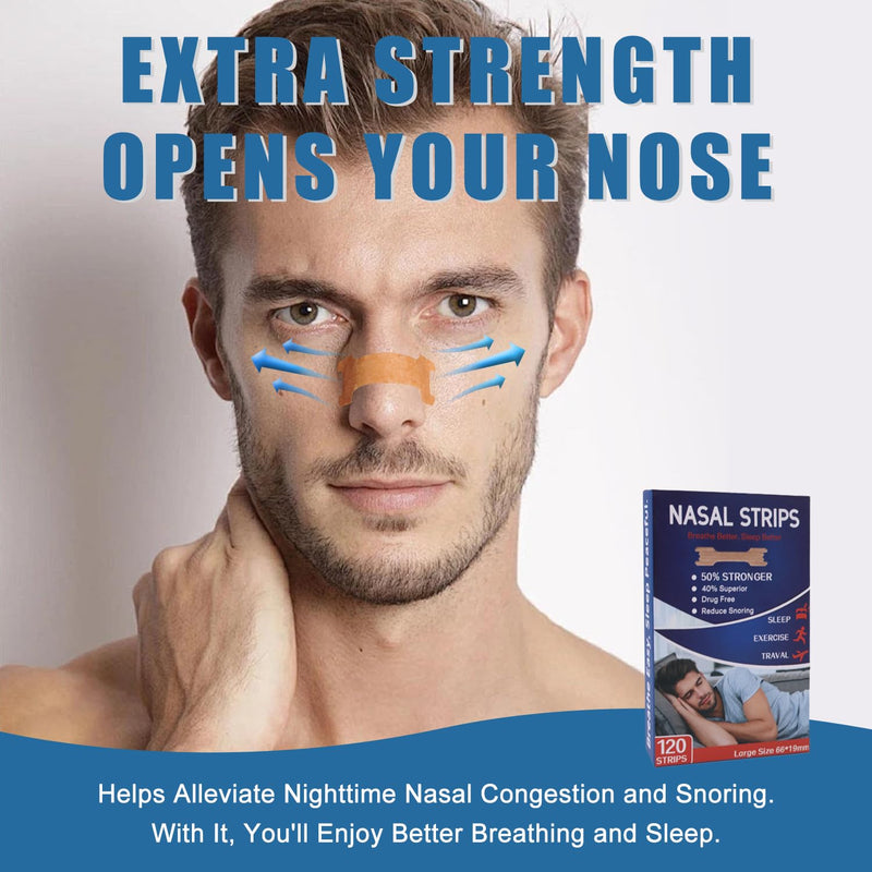 Nasal Strips - 120 Count Nasal Strips for Snoring, Extra Strength Tan Nasal Breathing Strips to Improve Sleep, Instant Nasal Congestion Relief Caused by Colds & Allergies Extra Large
