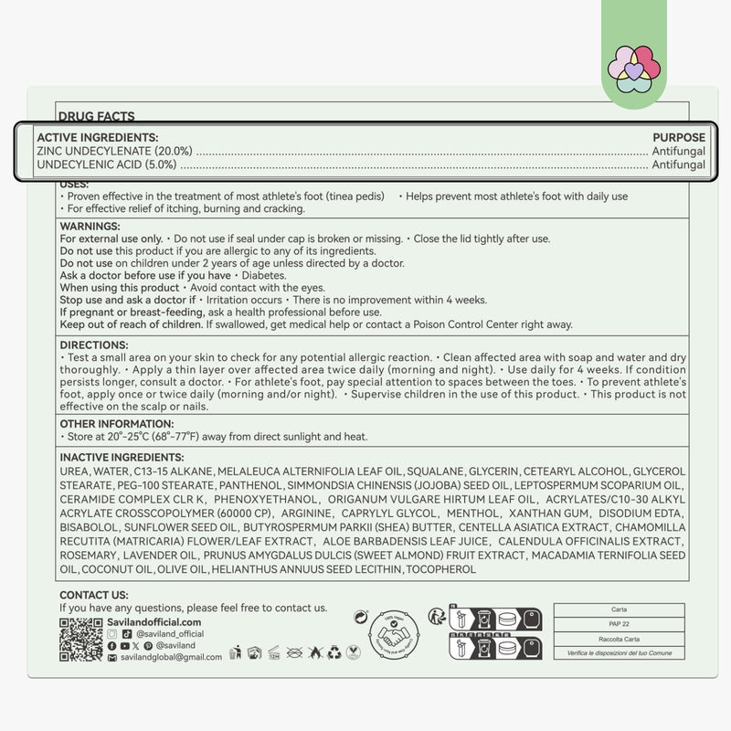 SAVILAND Antifungal Cream 120g FSA-HSA Max Strength 25% Undecylenic Acid Anti Fungal Cream for Skin Foot Fungus Treatment Athletes Foot Jock Itch Ringworm Skin Comfort with Tea Tree & Oregano Oil - BeesActive Australia