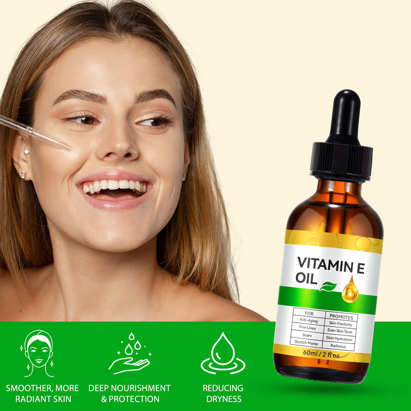 Vitamin E Oil, Vitamin E Oil for Skin, Scars, Face & Full Body, Moisturize Dry Skin and Radiant Skin, Body Bath Oils, Organic Pure Easy to Absorb 1 pack Vitamin E Oil