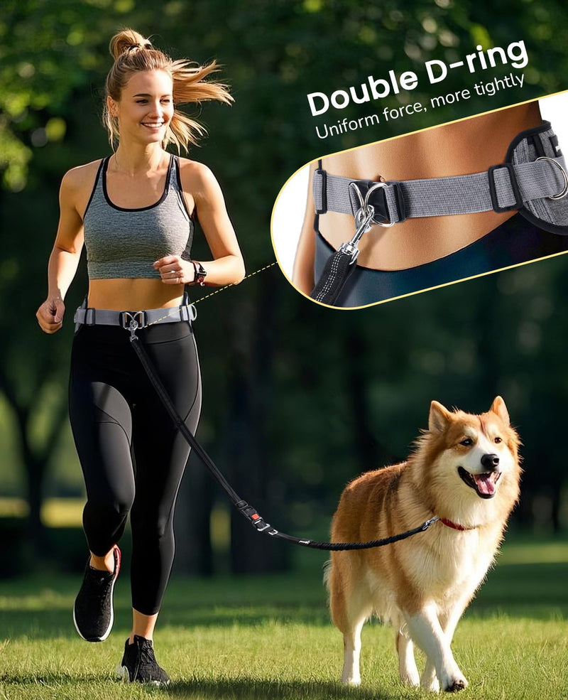 Pecute Dog Leash Hands Free with Pouch, Waist Belt Fanny Pack with Soft Pads, Dual Padded Handles and Shock Absorbing Bungee for Walking, Hiking, Training, Running 1 dog grey