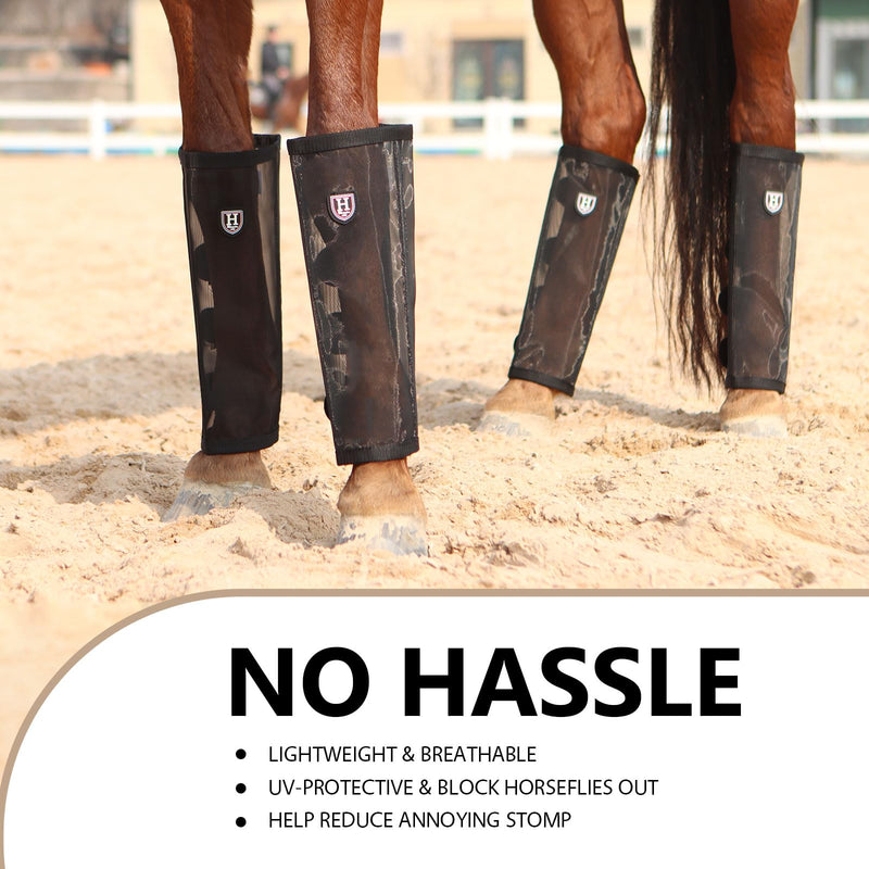 Harrison Howard Loose-Fitting Horse Fly Leggings Breathable, Tear-Resistant Fine Mesh Leg Guards Stay-on Comfortable Fly Boots (Set of 4) Black Pony - BeesActive Australia