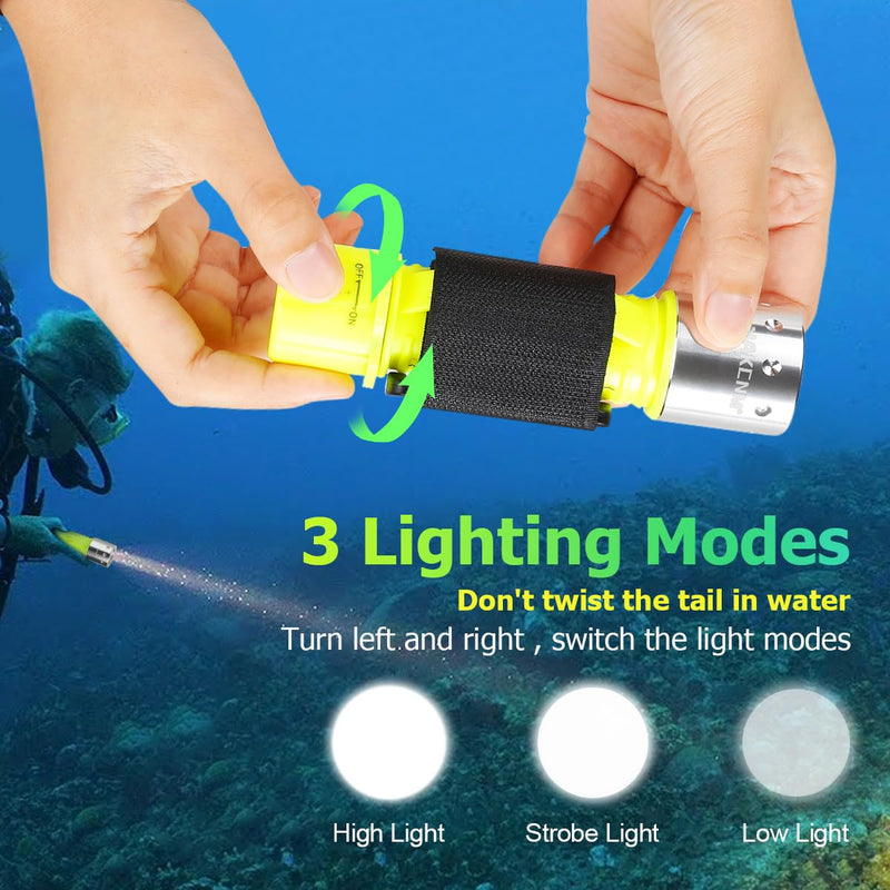 NAKCNM WishDeal 2 Pack Diving Flashlight Underwater LED Scuba Dive Lights Super Bright IPX8 Waterproof 3 Modes for Outdoor Activities with Rechargeable Battery and Charger - BeesActive Australia