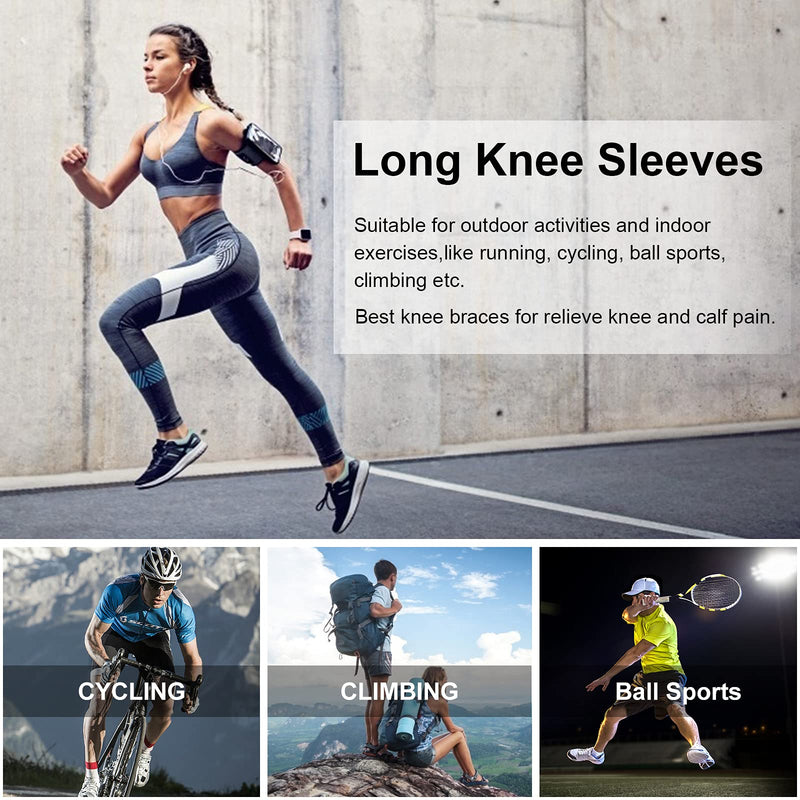 SKDK Full Leg Sleeves Long Compression Leg Sleeve Knee Sleeves Protect Leg, for Man Women Basketball, Arthritis Cycling Sport Large (1 Pair) 02_Black Pro