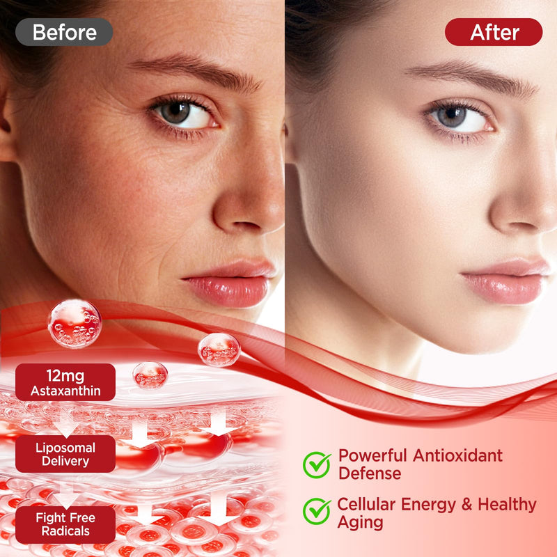 Liposomal Astaxanthin 12mg Gummies for Powerful Antioxidant, Vegan, 60 | Organic Astaxanthin Supplements with Lycopene, Glutathione, Vitamins & CoQ10 for Eye, Skin & Immune Health, Sugar Free