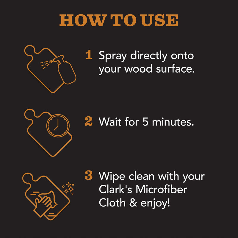 CLARK'S Natural Cutting Board Spray Cleaner, with Microfiber Cloth, for Wood Countertop – Pure Ingredients Filtered Water, Distilled Vinegar, Castile Soap, Lemon & Orange Citrus Oil Extracts, 12oz - BeesActive Australia