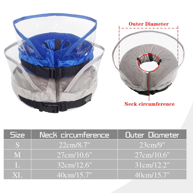 Winmany Inflatable Collar for Dogs Cats Protective Cone Recovery Collar Post Surgery Neuter Adjustable Pet Donut Collar with Baffle Prevents Biting and Scratching (Grey, XL) Grey - BeesActive Australia