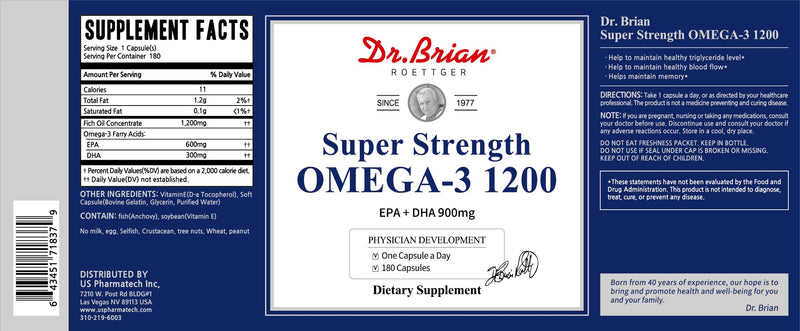 Dr. Brian Odorless Omega 3 Fish Oil Supplement 1200Mg for Heart Health | 600mg EPA & 300mg DHA, High Potency Fish Oil Softgels with Vitamin E, 180 Count 180 Count (Pack of 1)