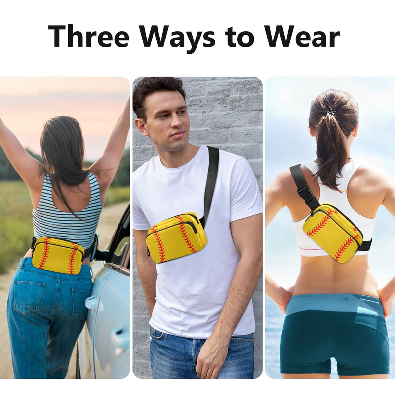 Exnundod Fanny Waist Pack Baseball Yellow Fanny Packs Stitches Crossbody Bag Adjustable & Zipper Sling Bag Belt Bags for Running Hiking Cycling Travel Thanksgiving Christmas Gift