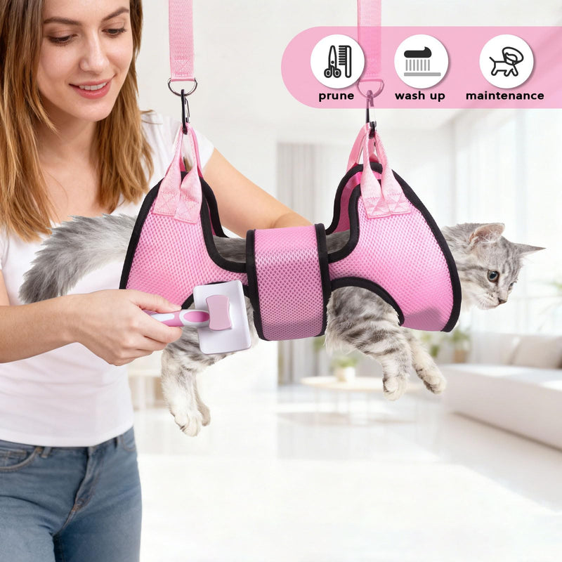 Dog Grooming Hammock, Cat/Small Dog Hammock for Nail Trim, Hanging Harness for Claw Care,Grooming Sling Holder Hanger with Thick Fabric Neck Support Wide Strap Restraint(Pink,xs) Pink - BeesActive Australia