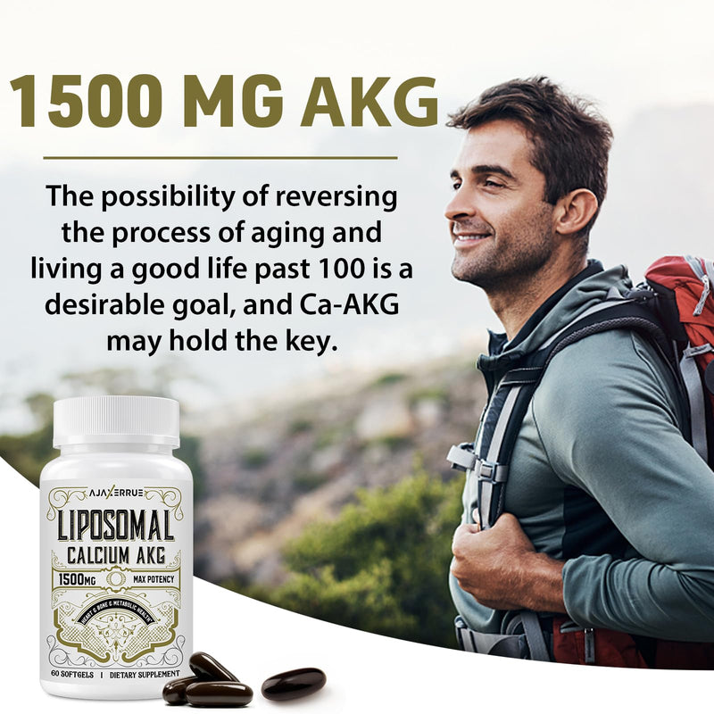 Liposomal Calcium AKG Supplement 1500 MG (Alpha-Ketoglutaric Acid), High Absorption, More Effective Than AAKG, Ca AKG for Longevity, Age Defense, Cellular Energy, Metabolic Function, 120 Softgels 60 Count (Pack of 2)