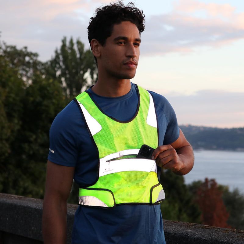 Amphipod Full-Visibility Reflective Vest, Outdoor Safety Running Gear for Road Running, Jogging & Walking Small-Medium Hi-viz Green