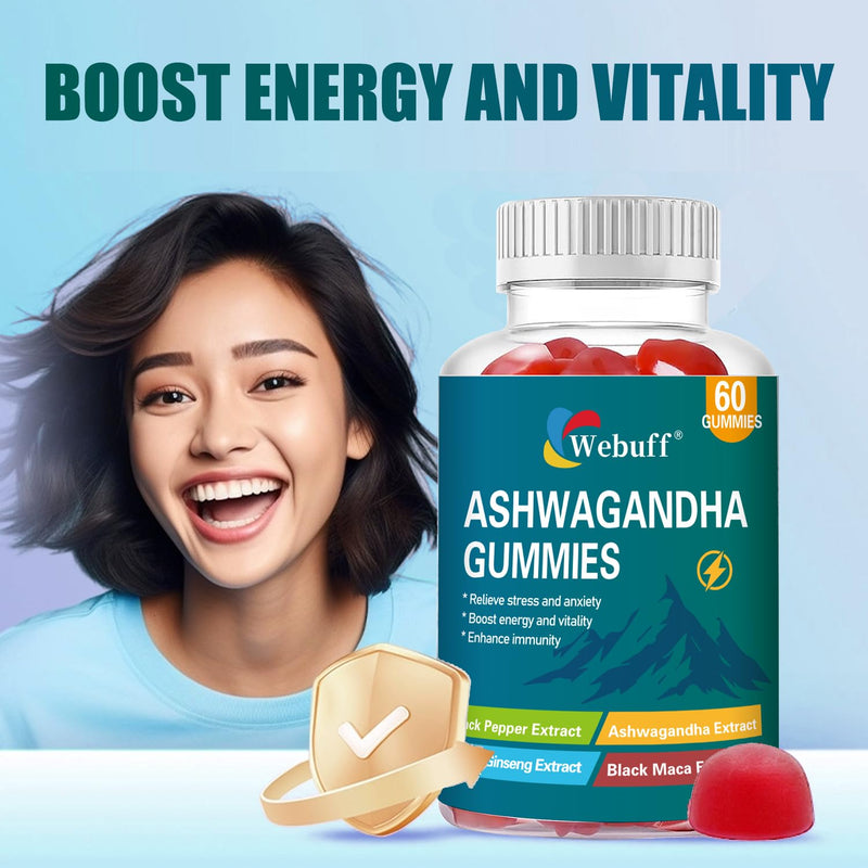 Ashwagandha Gummies with L-Theanine & Black Pepper Extract for Daily Stress Relief, Mood Support & Mental Clarity - Non-GMO, Gluten-Free, Vegan - 60 Count 60 Count (Pack of 1)