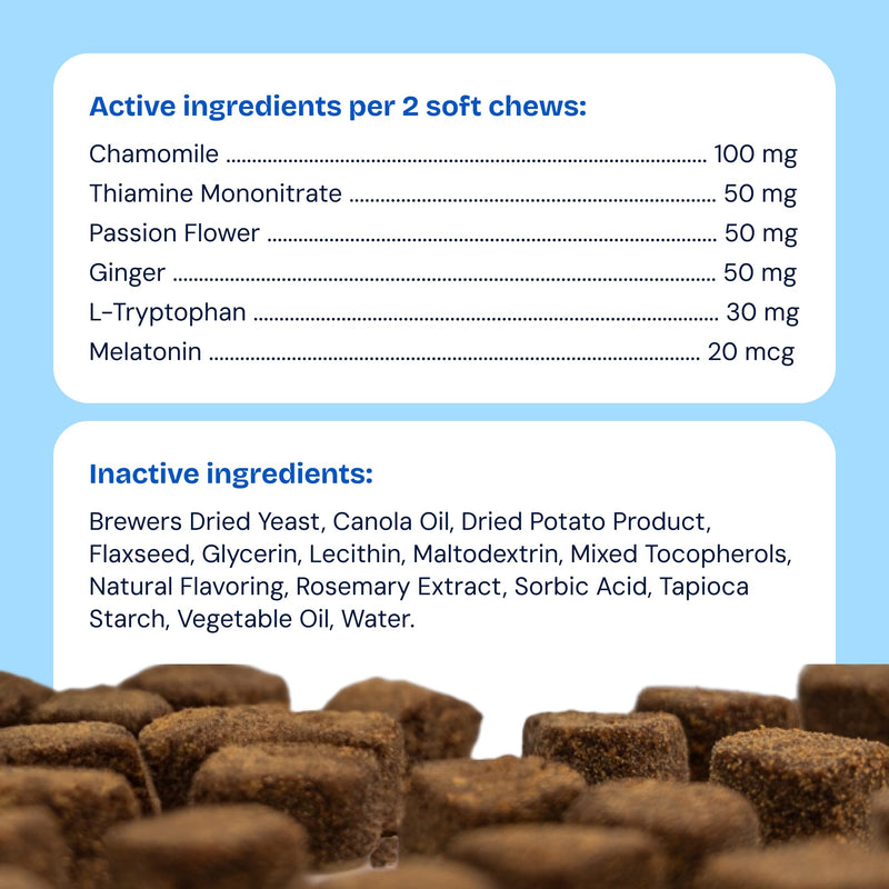 Calming Aid for Dogs – 60-Count Soft Chews with Melatonin, Chamomile & L-Tryptophan – Promotes Relaxation During Stressful Events – Vet Recommended Calming Supplement – Made in USA