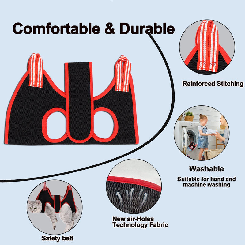 Cat Grooming Hammock Harness for Small Dogs,Pet Hammock Restraint Bag,Dog Grooming Sling for Trimming Nail and Ear/Eye Care(XS Size,6.5") XS-Cats & XS Dogs/Under 25lb Black - BeesActive Australia