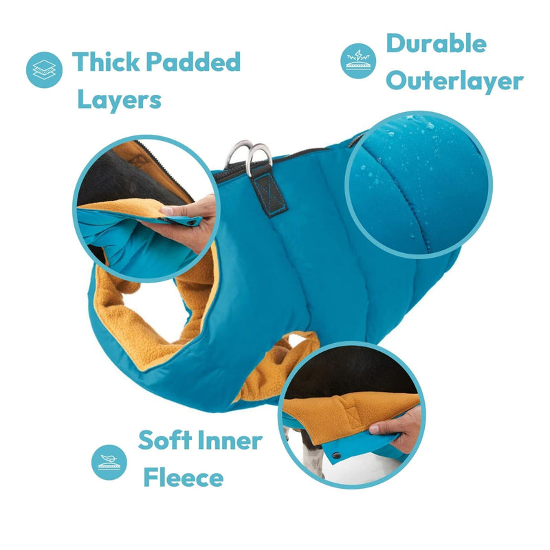 Gooby Padded Vest Dog Jacket - Solid Blue, Medium - Warm Zip Up Dog Vest Fleece Jacket with Dual D Ring Leash - Water Resistant Small Dog Sweater - Dog Clothes for Small Dogs and Medium Dogs Medium Chest (18.25") Blue Solid 1 - BeesActive Australia