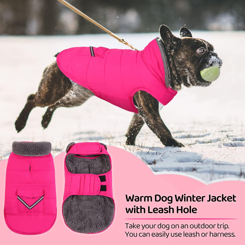 MIGOHI Warm Dog Coat, Winter Dog Jacket for Cold Weather, Reflective Windproof Dog Fleece Vest Thick Dog Apparel with Leash Hole and Furry Collar for Puppy Small Medium Large Dogs, Pink XXXL XXX-Large - BeesActive Australia