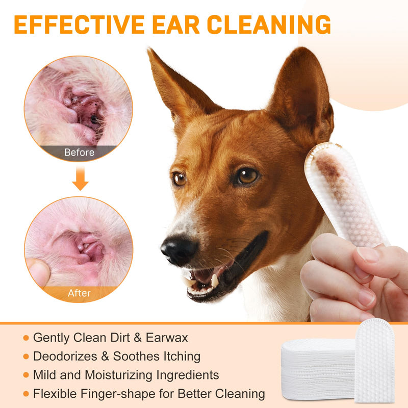 Dog Ear Wipes, Ear Cleaner Finger Wipes for Dogs & Cats, Gently Remove Earwax & Odor, Soothe Ear Itching and Infection, Easy to Use, Natural Cat Ear Wipes for Dogs, 50 Count, Coconut Scent 02-Ear Wipes 1.5" 50pcs - BeesActive Australia