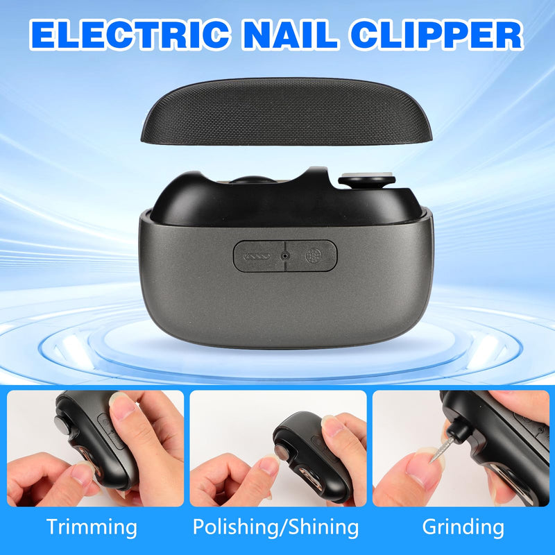 Universal Automatic Electric Nail Clipper,3-in-1 Rechargeable Fingernail & Toenail Trimmer with Built-in Light&2 Speeds,360° Silent Smart Nails Cutter and Polishing Trimmer with Nail Scraps Storage Black