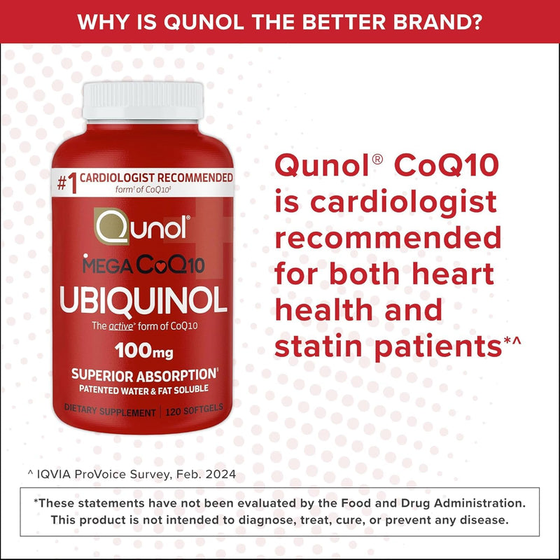 Qunol Mega Ubiquinol CoQ10 100mg, Superior Absorption, 240 Softgels | #1 Cardiologist Recommended Supplement for Heart Health, Coenzyme Q10 Supplement to support Vascular Health & Cellular Energy 120 Count (Pack of 2)