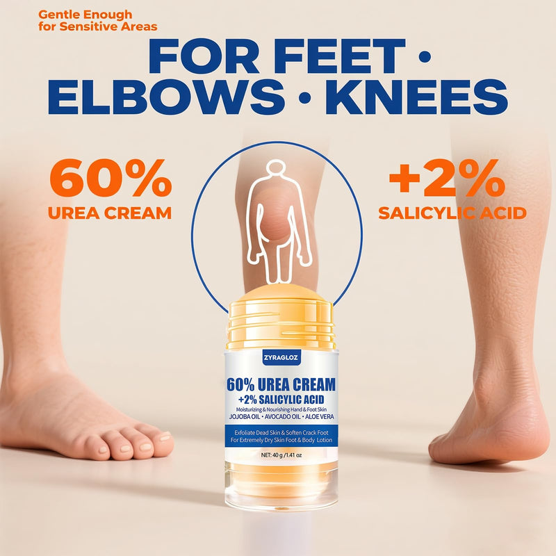 Urea Cream Stick 60% plus 2% Salicylic Acid, 2PCS Maximum Strength Urea Cream for Feet, Foot Lotion Stick for Cracked Heels, Dry Hands & Rough Knees, Callus Remover & Skin Softener, Soften Dead Skin 1.4 Ounce (Pack of 2)