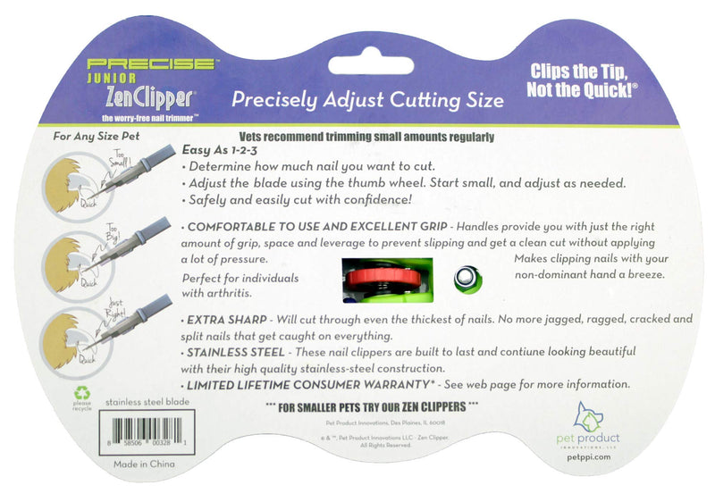 Zen Clipper Precise Safer Pet Nail Trimmer - Fully Adjustable Pet Nail Clipper for Dogs and Cats - Clips only The Amount of Nail You Chose Quick, Clean and Quiet Cut - Patented (Junior) Junior