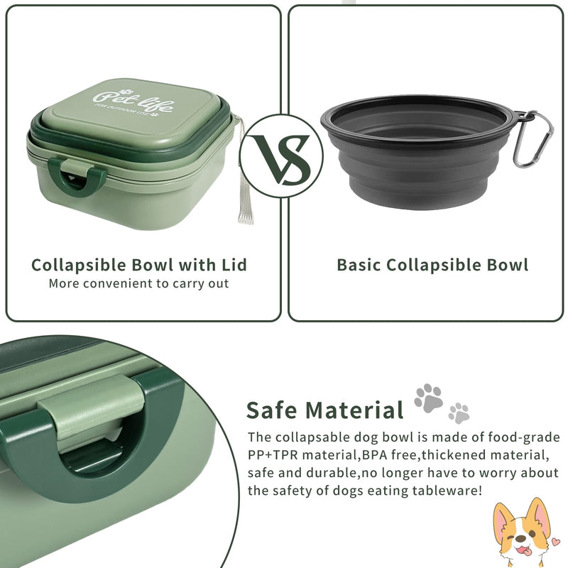 Collapsible Dog Water Bowl, Portable Dog Bowl for Traveling, 2-in-1 Pet Food and Water Feeder - Travel Dog Bowls with Lid for Walking, Traveling, Camping and Hiking Green - BeesActive Australia