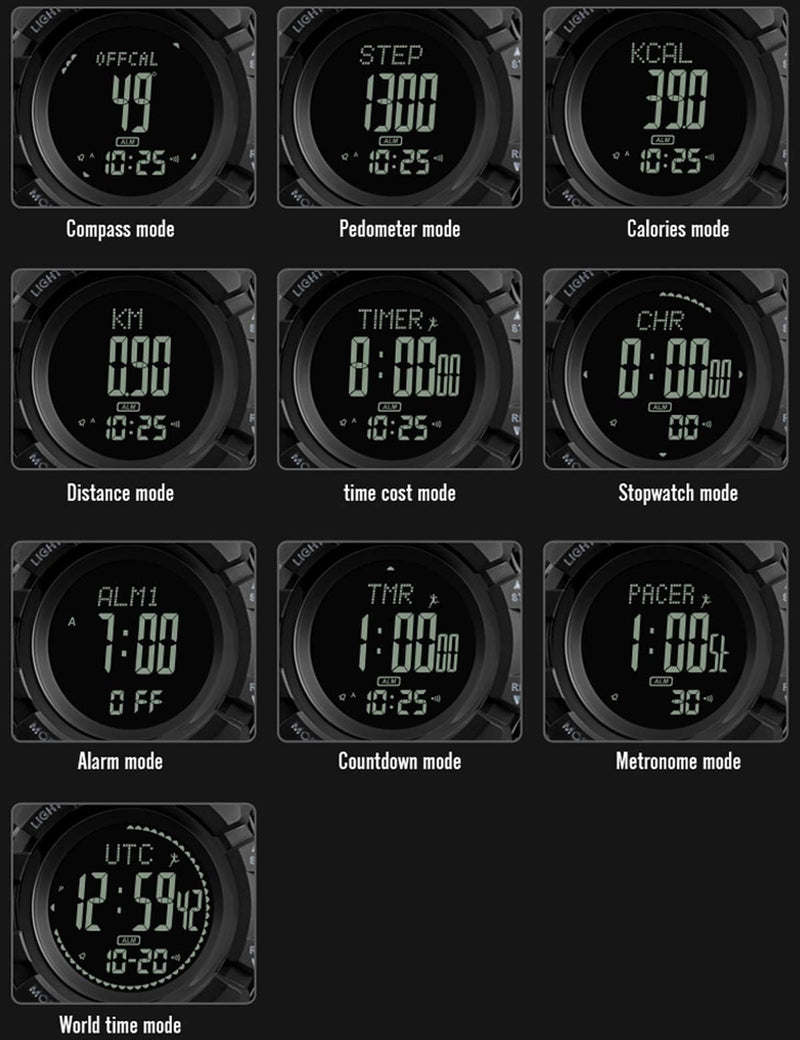 Mens Digital Sports Watch Waterproof Military Outdoor Compass Multifunction Wrist Watch Pedometer Calorie - BeesActive Australia
